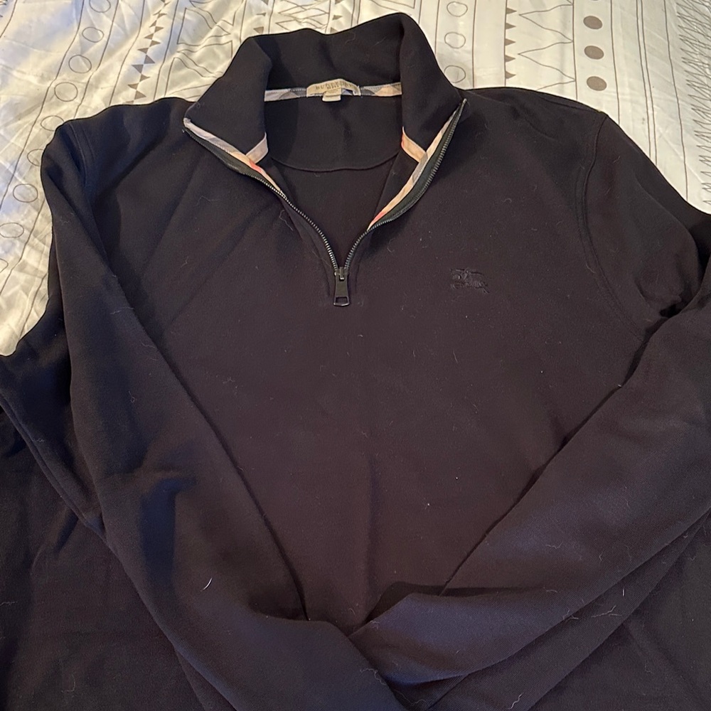 Burberry Black Quarter Zip Cotton Long-sleeve Polo